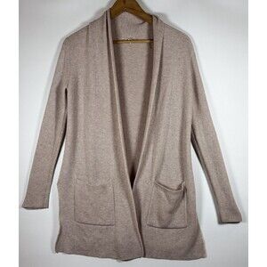 Margaret OLeary Cardigan Womens XS Tan Open Front Long Sweater Pockets Cotton